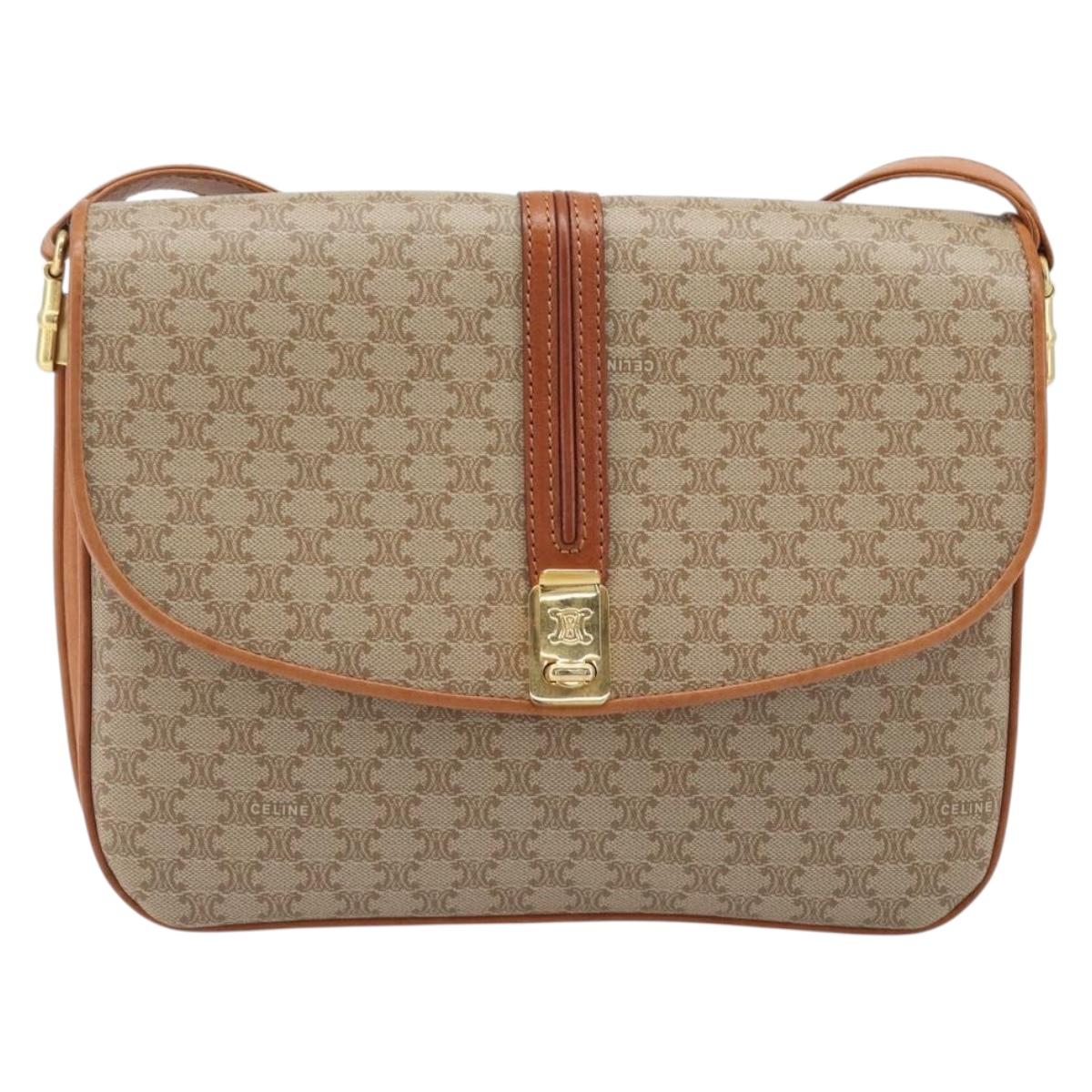CELINE Macadam Canvas Shoulder Bag PVC Beige Gold Auth 206728