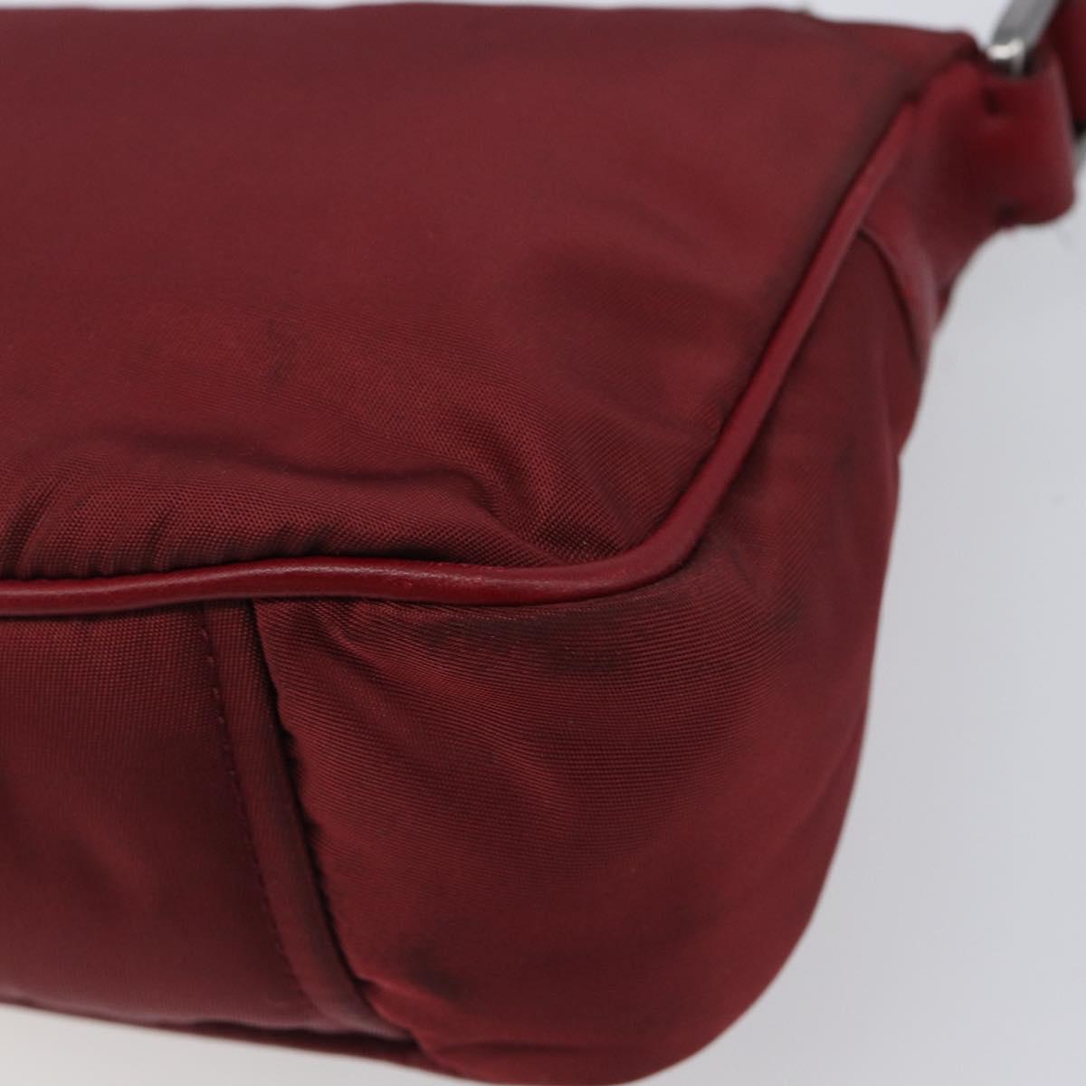 PRADA Shoulder Bag Nylon Red Silver Auth 206730A