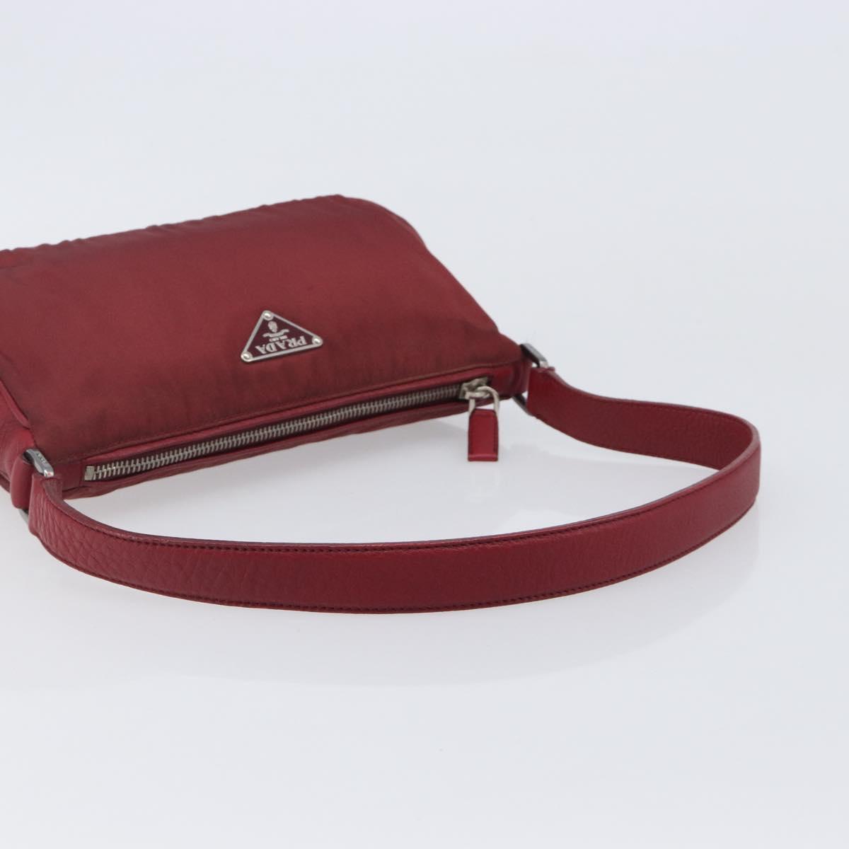 PRADA Shoulder Bag Nylon Red Silver Auth 206730A