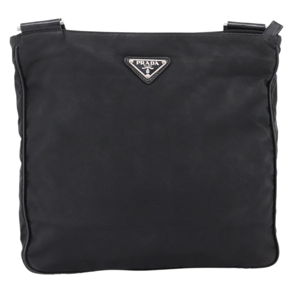 PRADA Shoulder Bag Nylon Black Silver Auth 206732