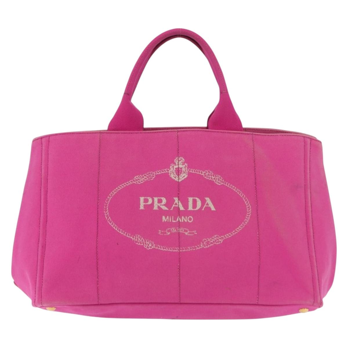 PRADA Canapa L Hand Bag Canvas Pink Gold Auth 206733A