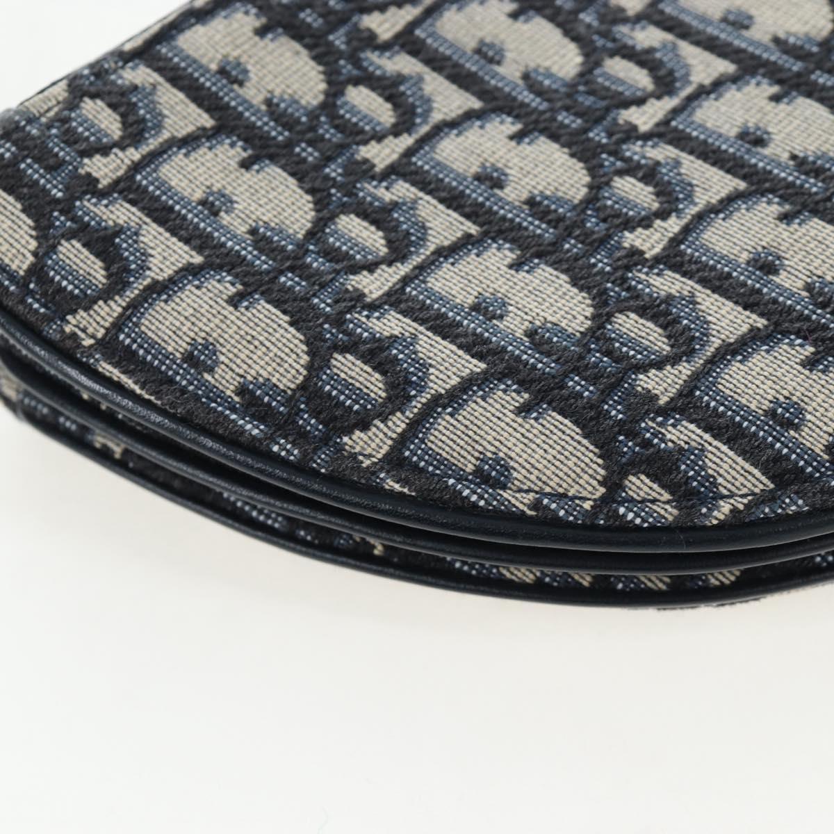 Christian Dior Trotter Canvas Saddle Shoulder Bag Navy Gold Auth 206735V