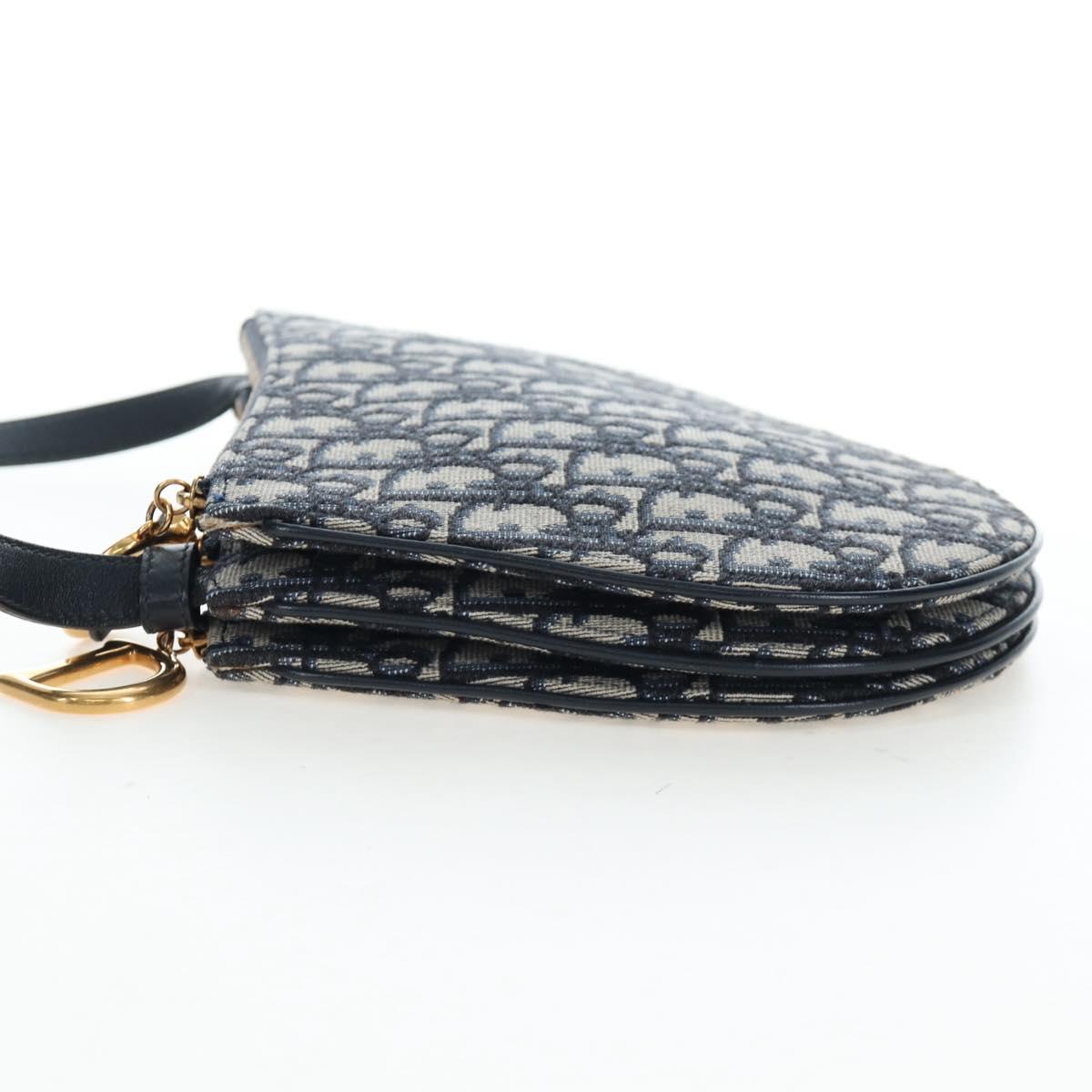 Christian Dior Trotter Canvas Saddle Shoulder Bag Navy Gold Auth 206735V