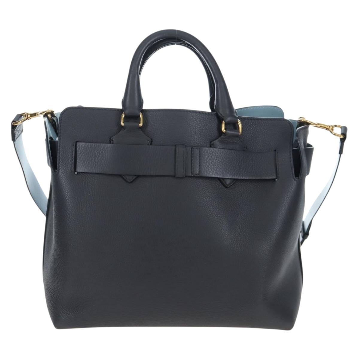 BURBERRY Hand Bag Leather 2way Gray Gold Auth 206737A