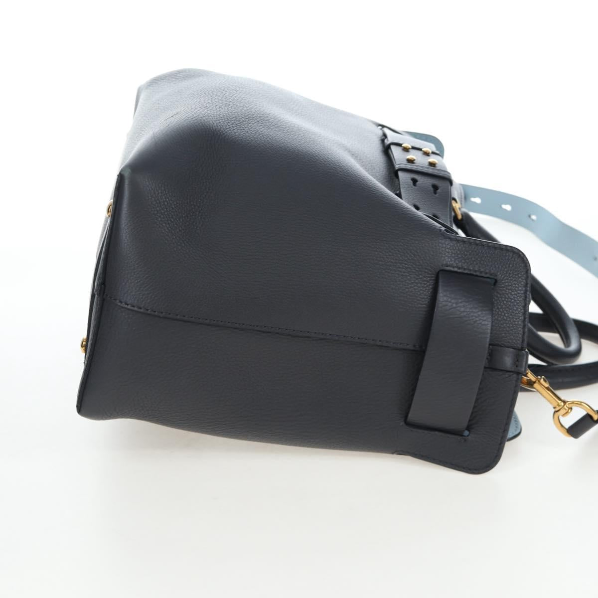 BURBERRY Hand Bag Leather 2way Gray Gold Auth 206737A
