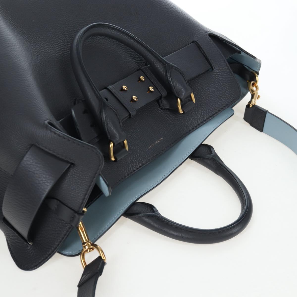 BURBERRY Hand Bag Leather 2way Gray Gold Auth 206737A