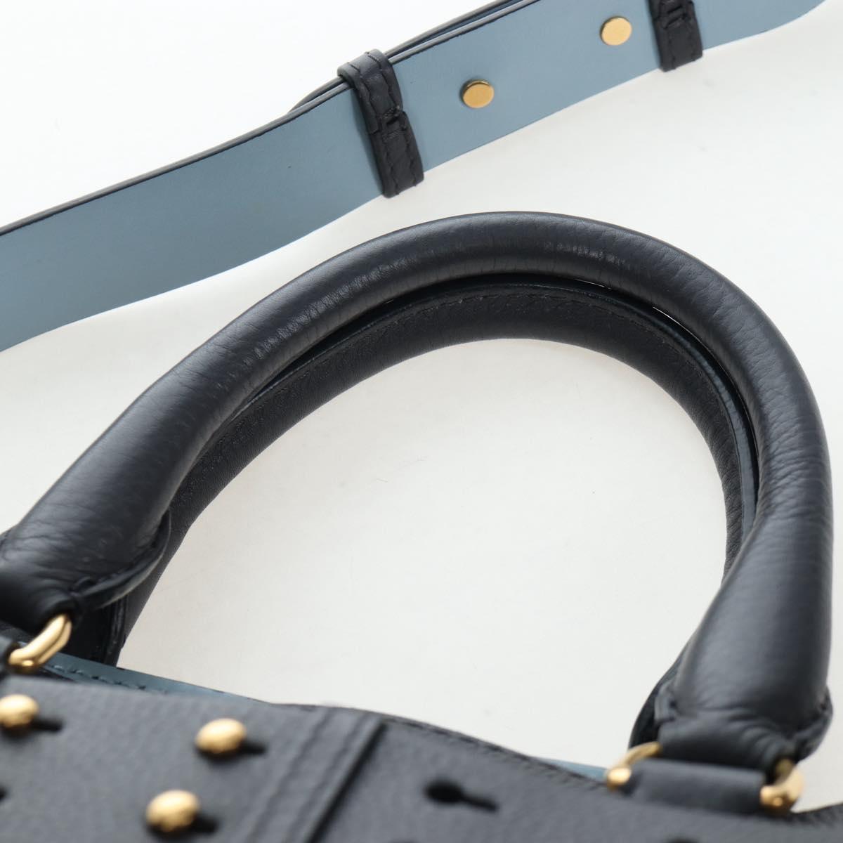BURBERRY Hand Bag Leather 2way Gray Gold Auth 206737A