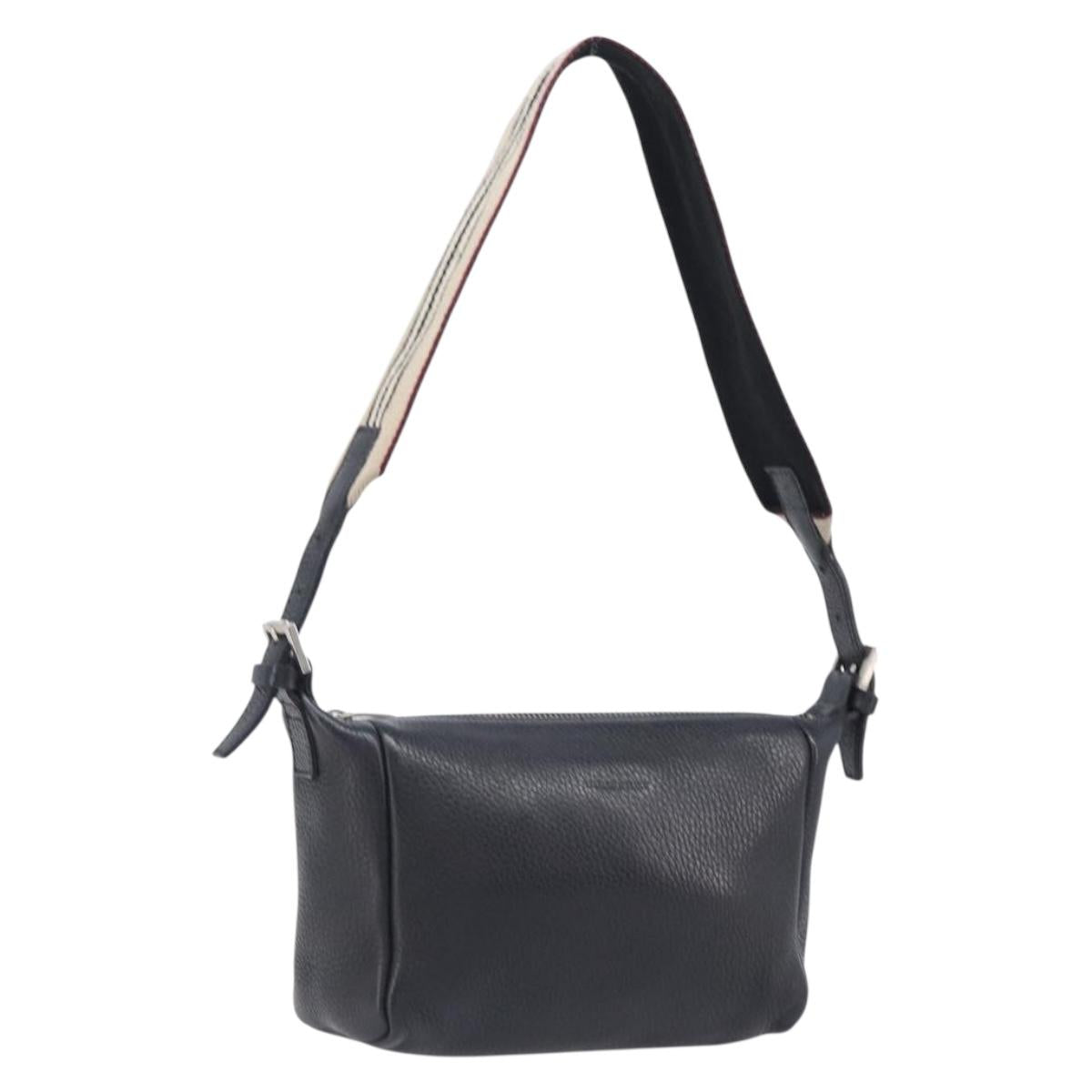 BURBERRY Shoulder Bag Leather Black Silver Auth 206738A