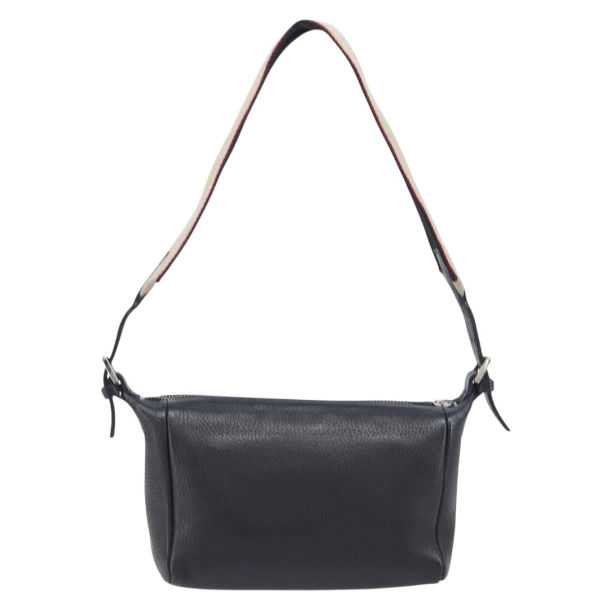 BURBERRY Shoulder Bag Leather Black Silver Auth 206738A