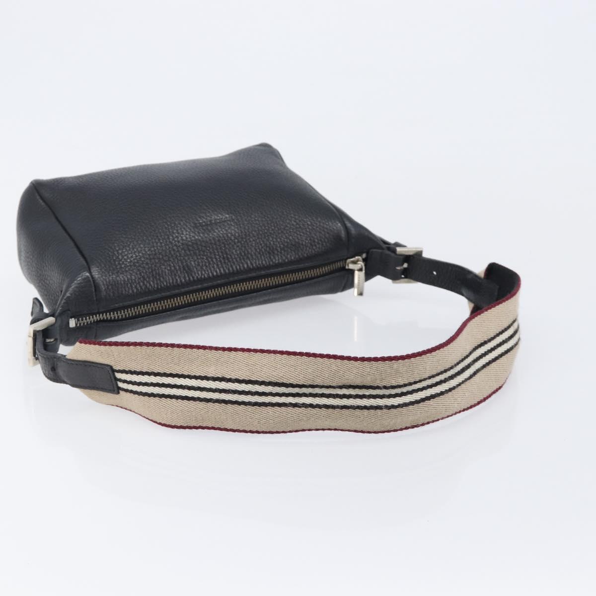 BURBERRY Shoulder Bag Leather Black Silver Auth 206738A