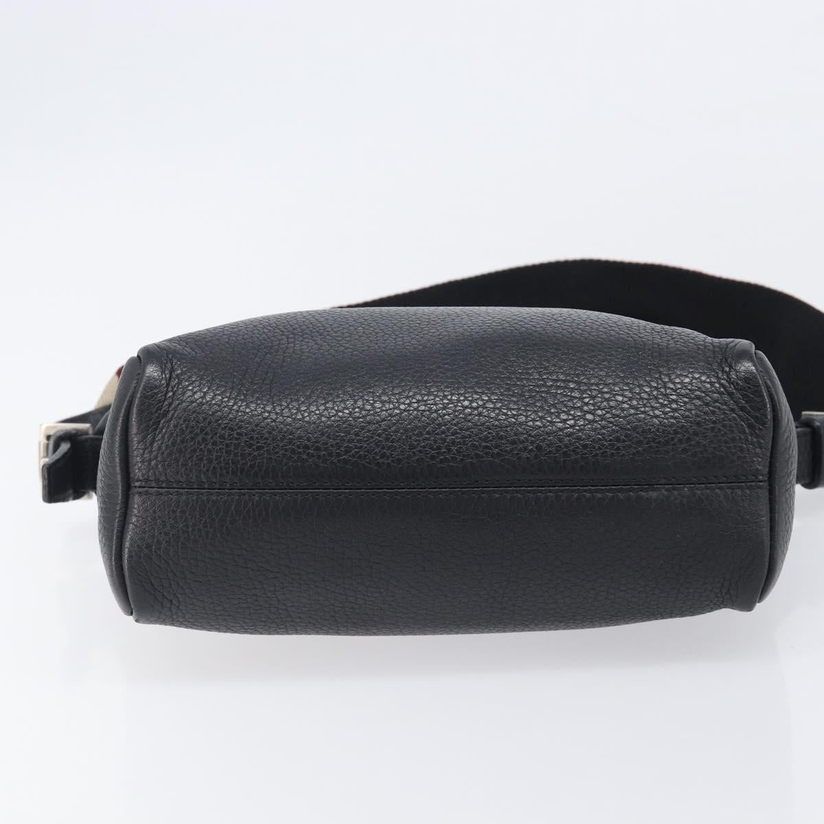 BURBERRY Shoulder Bag Leather Black Silver Auth 206738A