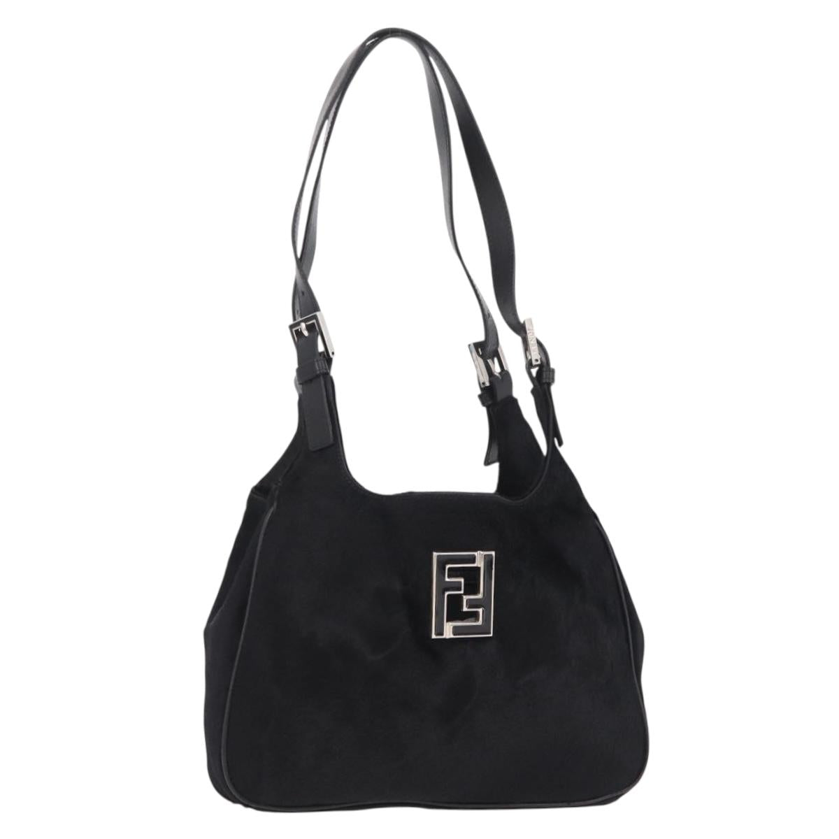 FENDI Tote Bag Harako Leather Black Silver Auth 206741V