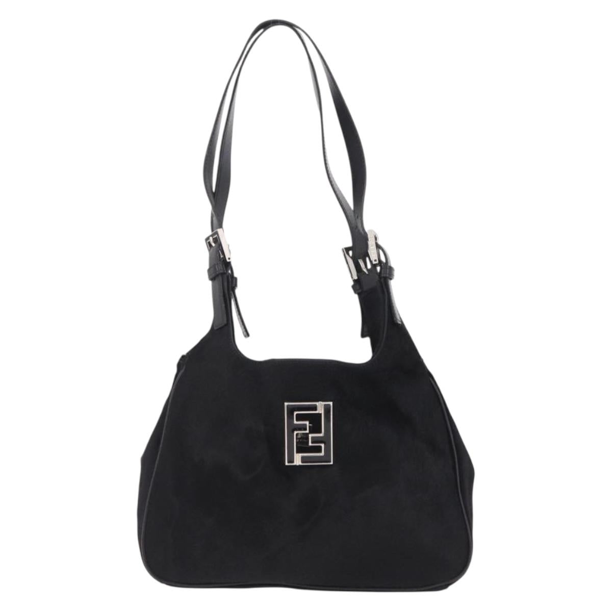 FENDI Tote Bag Harako Leather Black Silver Auth 206741V