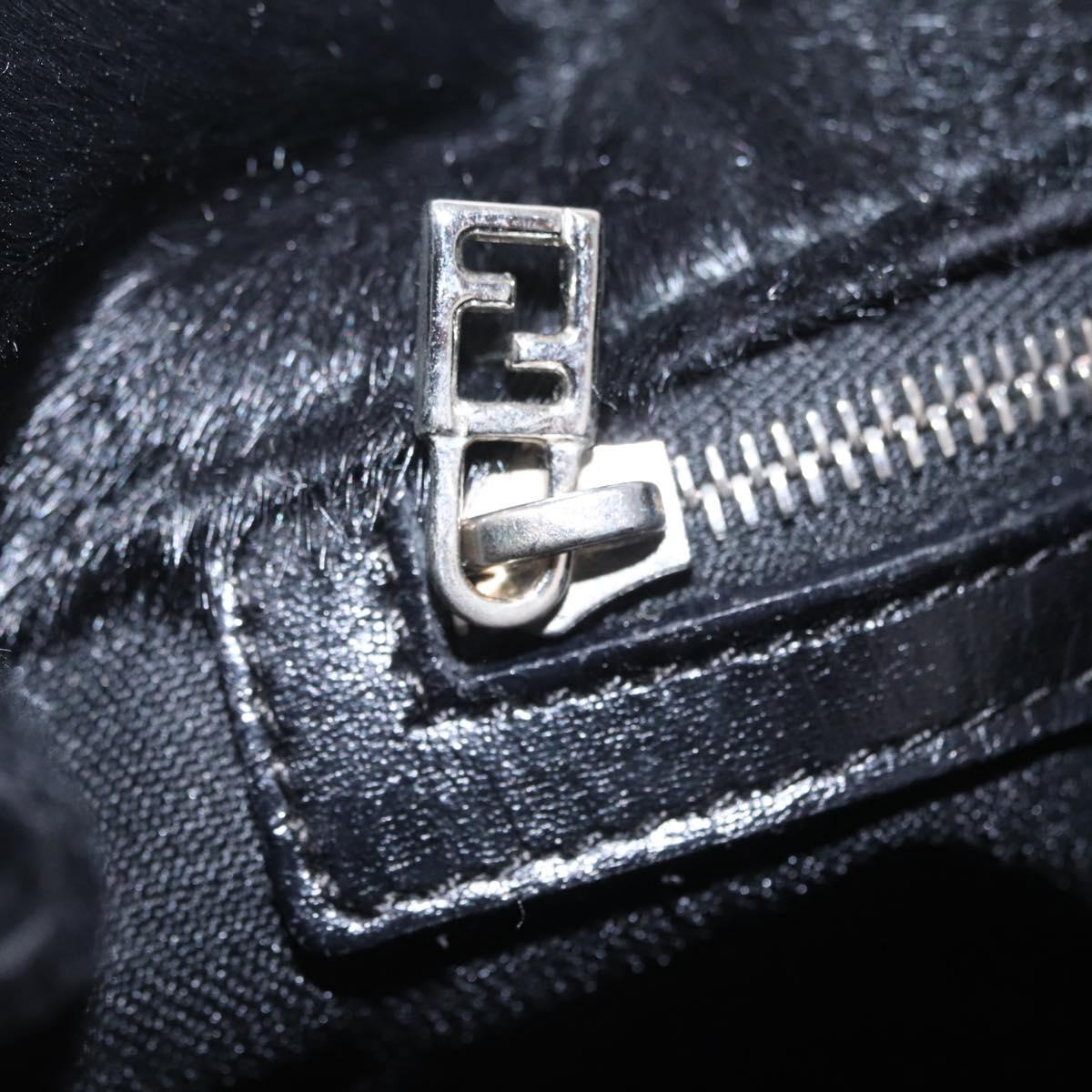 FENDI Tote Bag Harako Leather Black Silver Auth 206741V