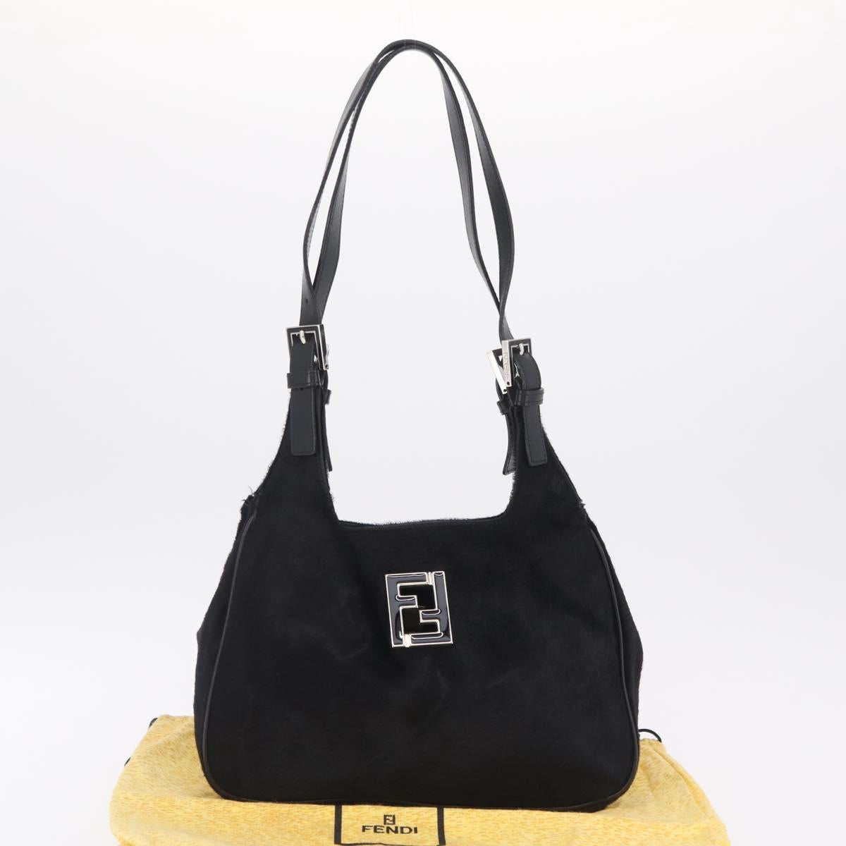 FENDI Tote Bag Harako Leather Black Silver Auth 206741V