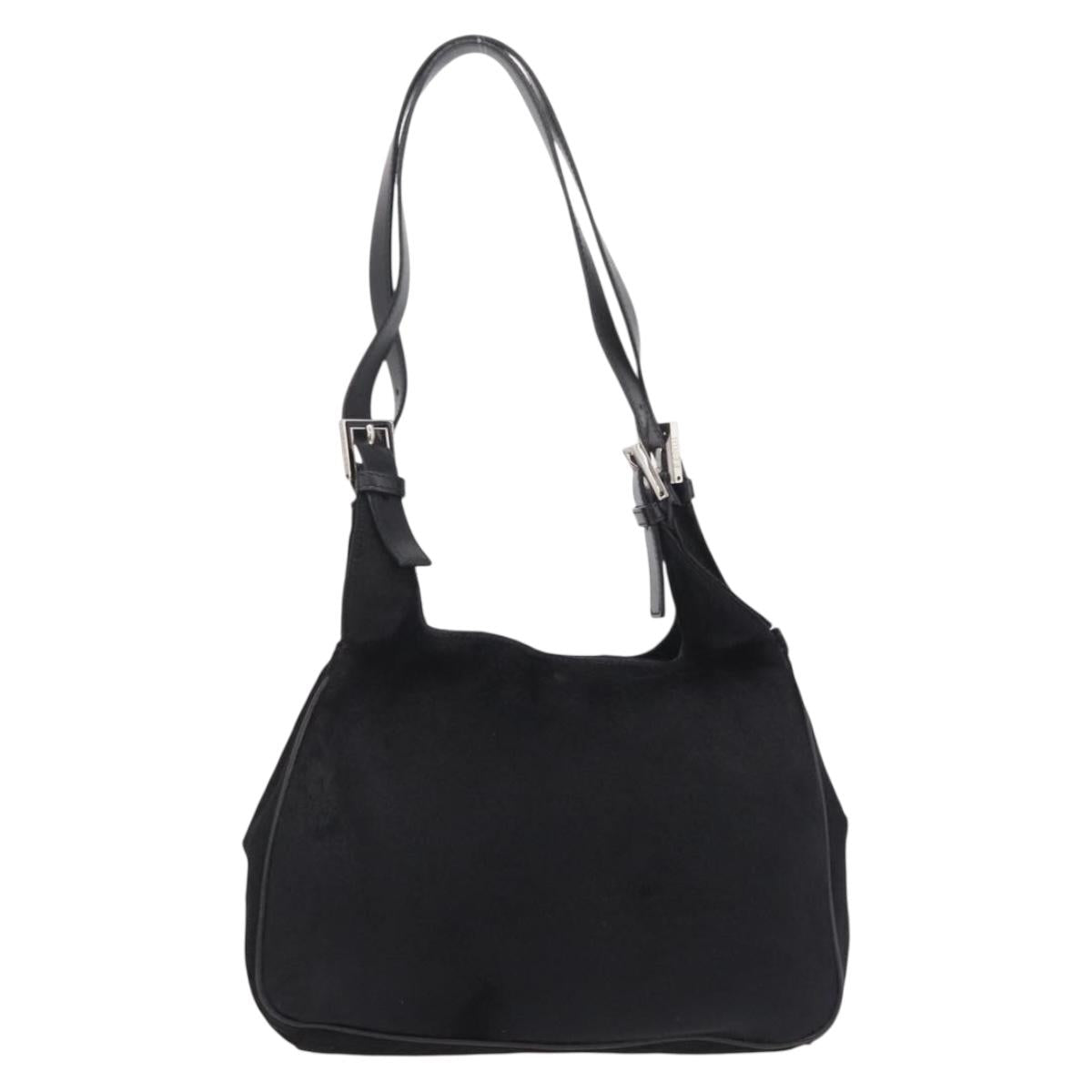 FENDI Tote Bag Harako Leather Black Silver Auth 206741V