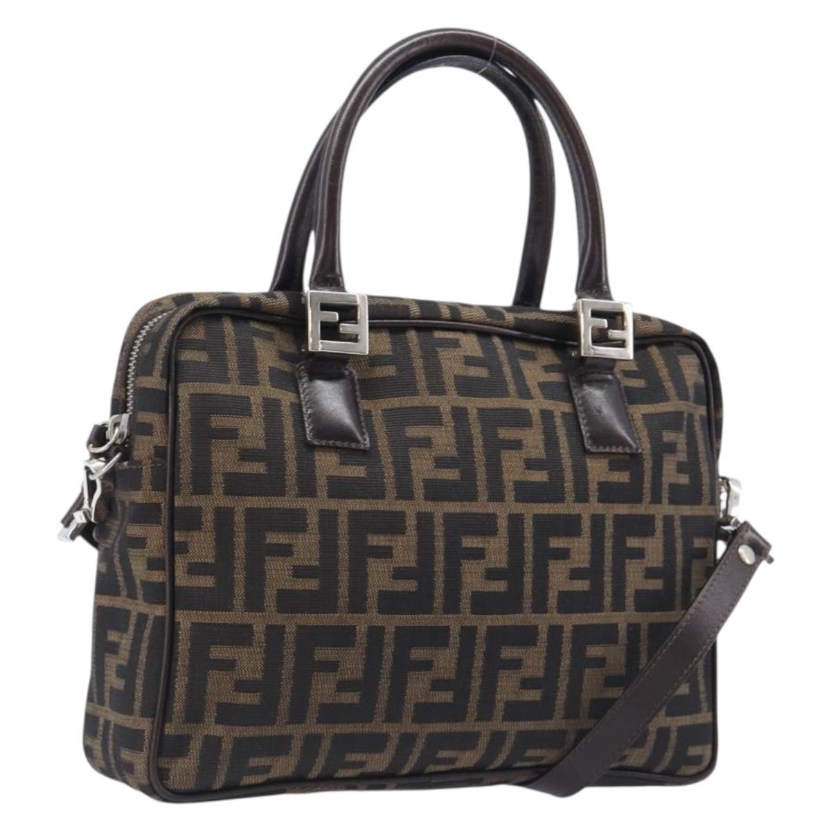 FENDI Zucca Canvas Hand Bag 2way Black Brown Auth 206742V