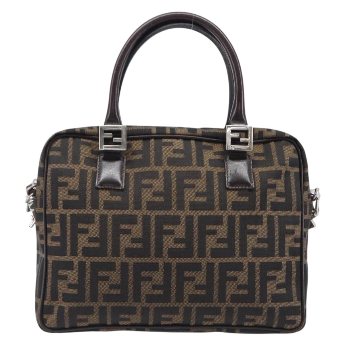 FENDI Zucca Canvas Hand Bag 2way Black Brown Auth 206742V