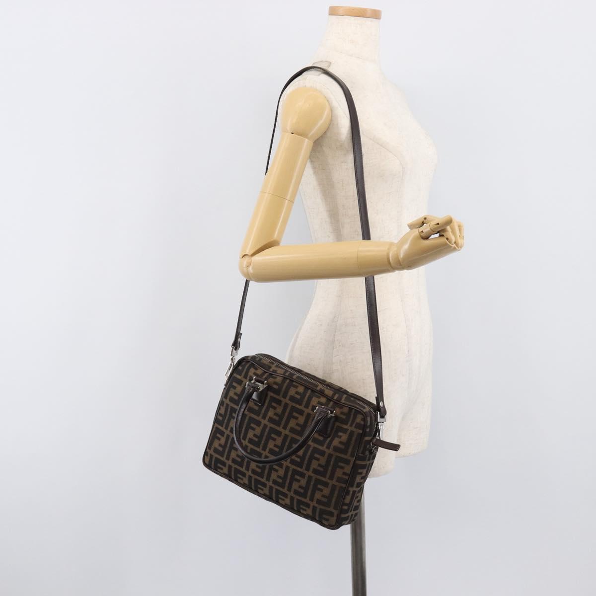 FENDI Zucca Canvas Hand Bag 2way Black Brown Auth 206742V