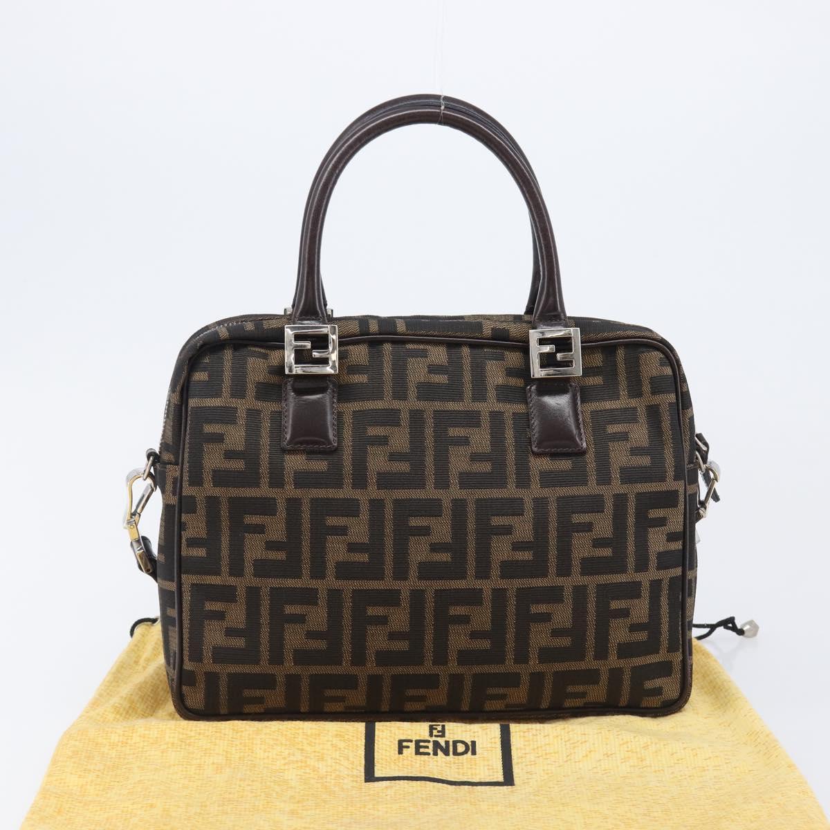 FENDI Zucca Canvas Hand Bag 2way Black Brown Auth 206742V