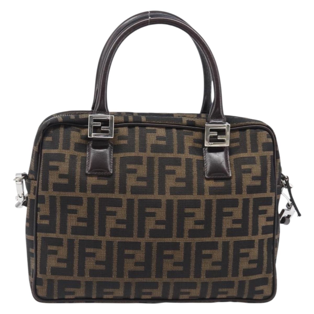 FENDI Zucca Canvas Hand Bag 2way Black Brown Auth 206742V