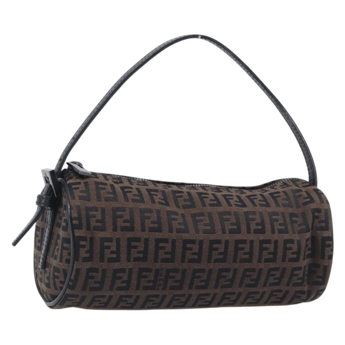 FENDI Zucchino Canvas Accessory Pouch Dark Brown Black Auth 206743A