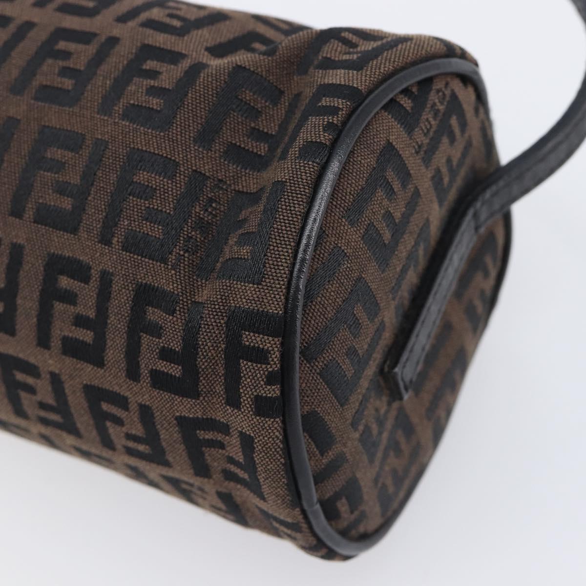 FENDI Zucchino Canvas Accessory Pouch Dark Brown Black Auth 206743A