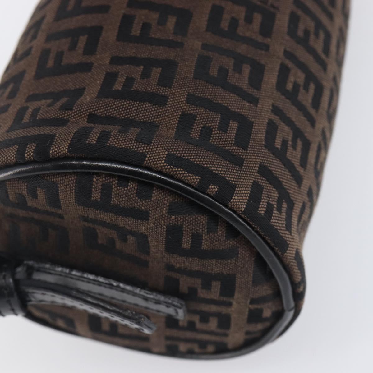 FENDI Zucchino Canvas Accessory Pouch Dark Brown Black Auth 206743A