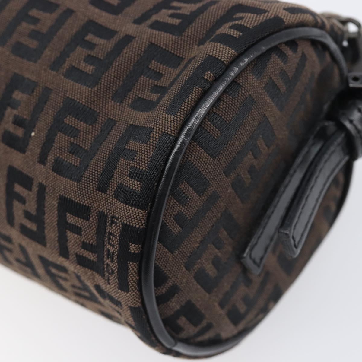 FENDI Zucchino Canvas Accessory Pouch Dark Brown Black Auth 206743A