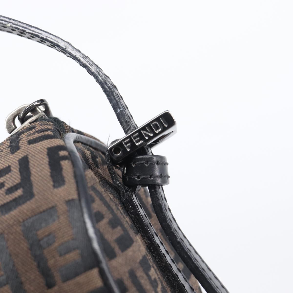 FENDI Zucchino Canvas Accessory Pouch Dark Brown Black Auth 206743A