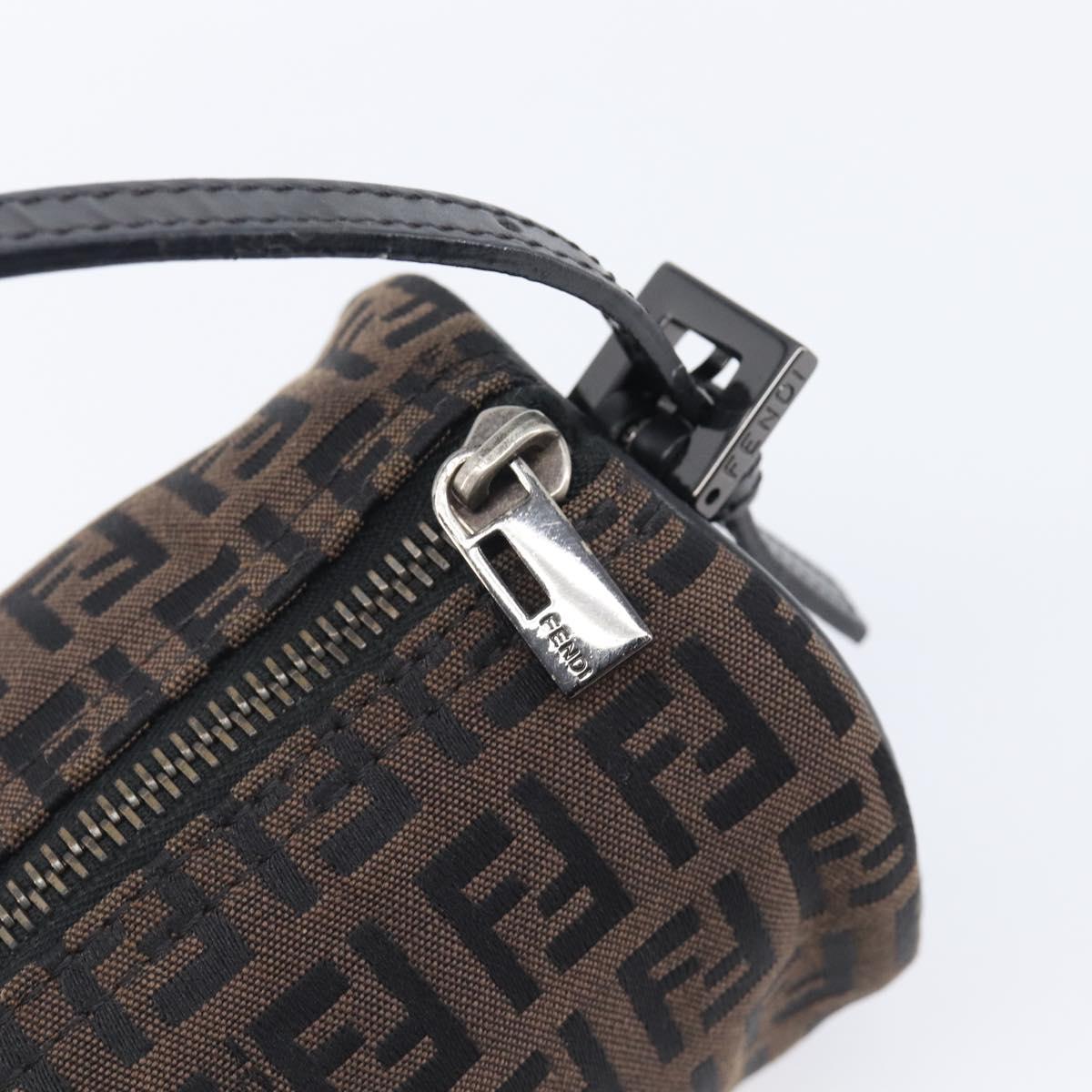 FENDI Zucchino Canvas Accessory Pouch Dark Brown Black Auth 206743A