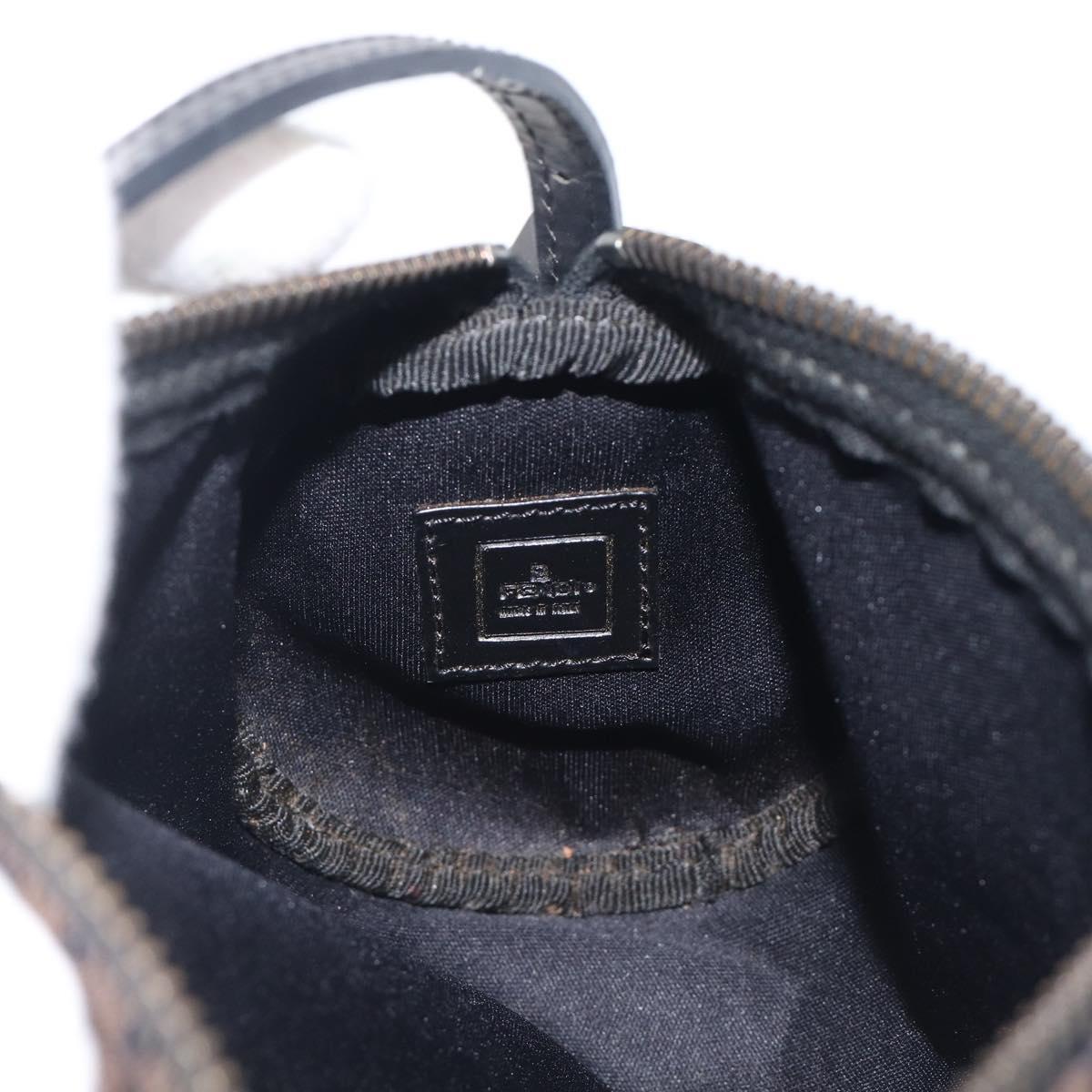 FENDI Zucchino Canvas Accessory Pouch Dark Brown Black Auth 206743A