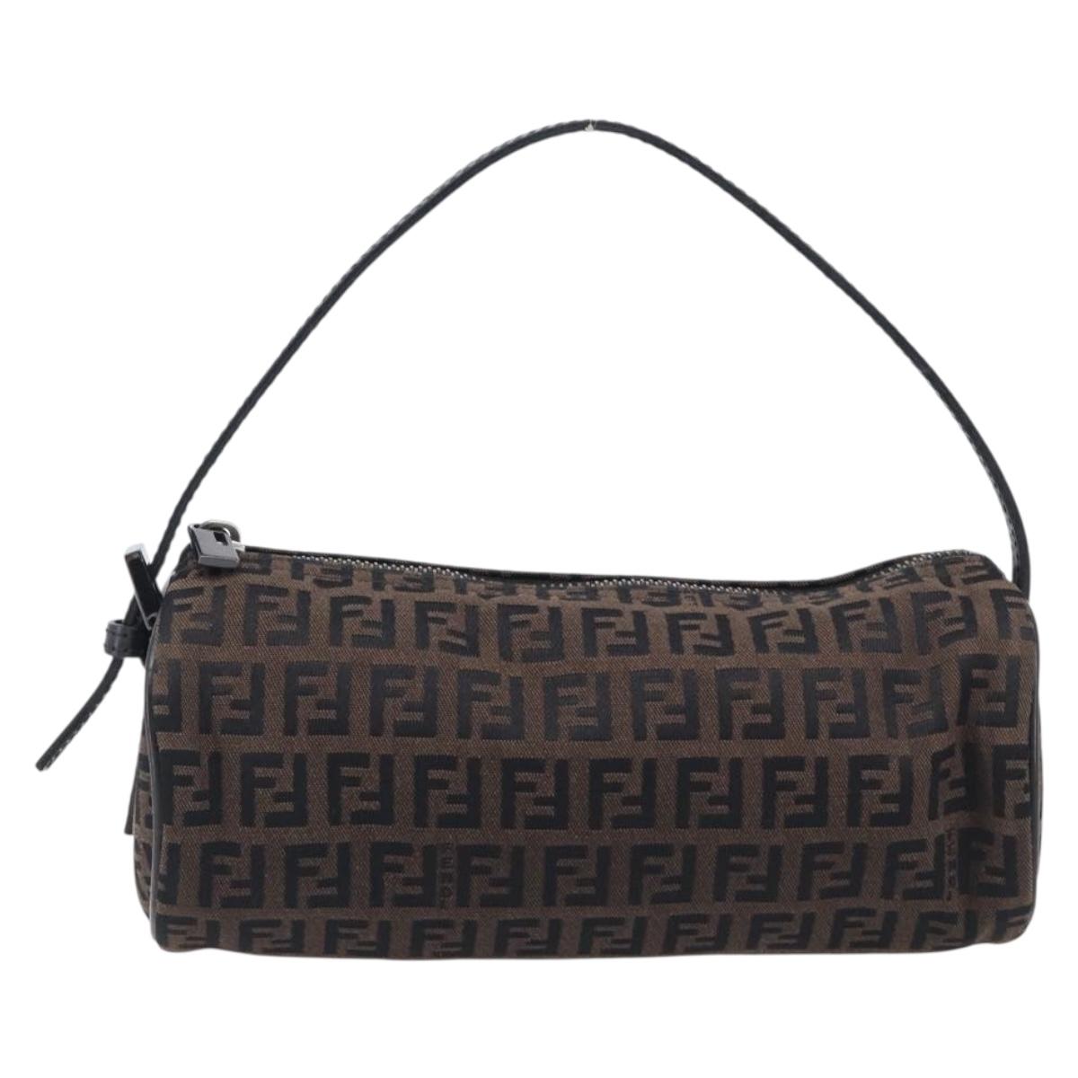 FENDI Zucchino Canvas Accessory Pouch Dark Brown Black Auth 206743A