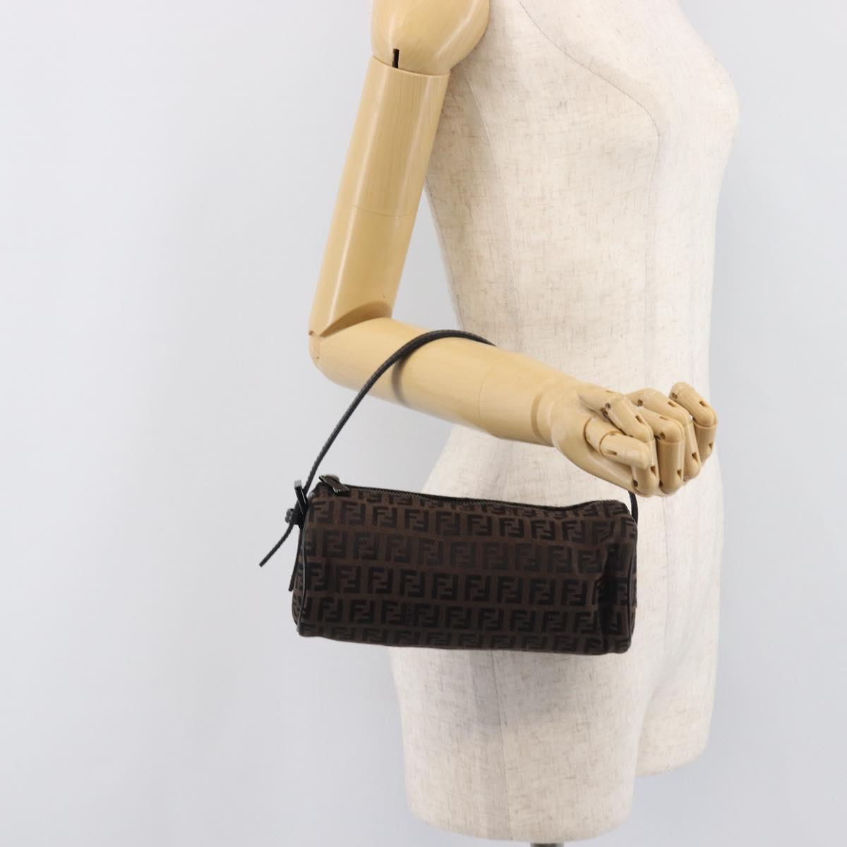FENDI Zucchino Canvas Accessory Pouch Dark Brown Black Auth 206743A