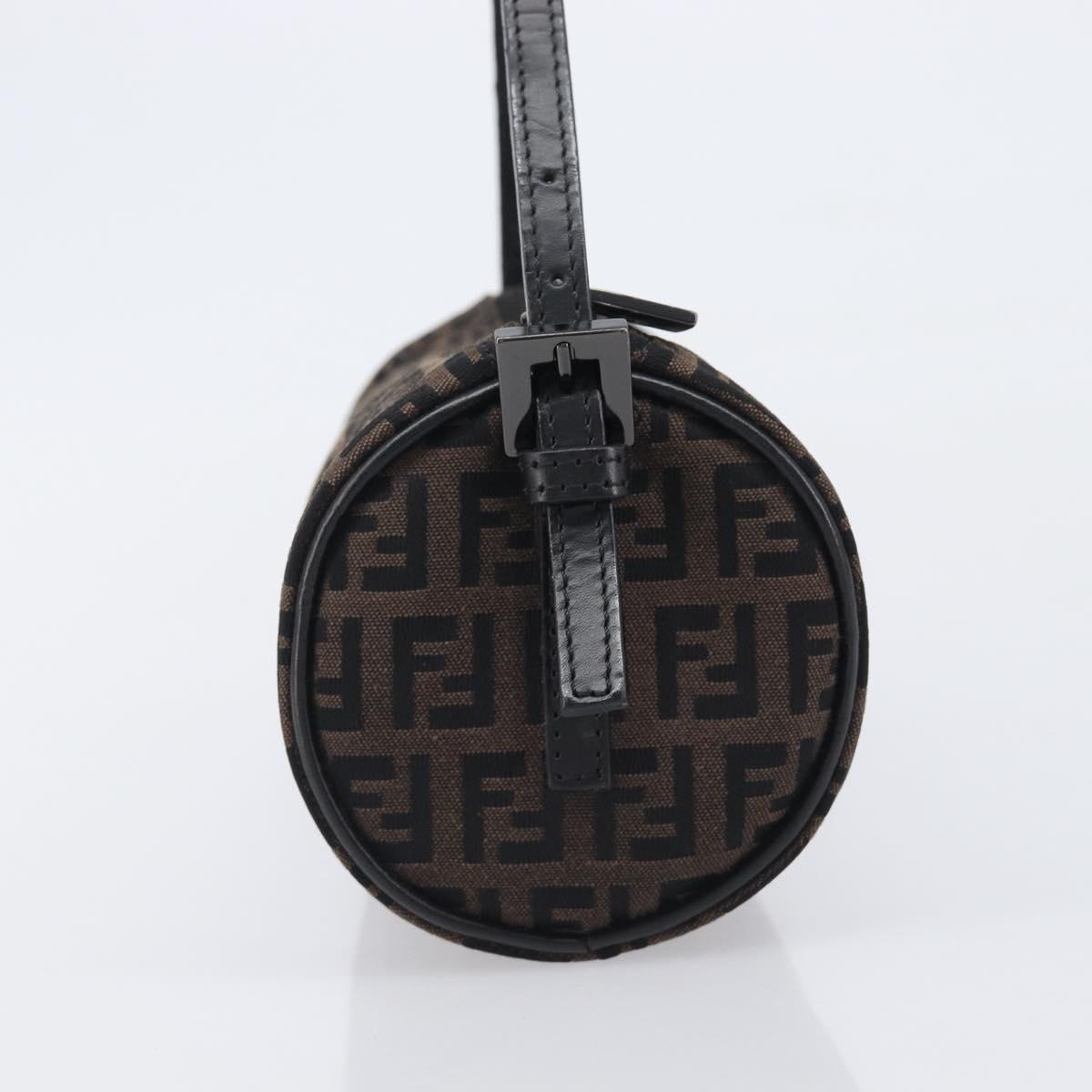 FENDI Zucchino Canvas Accessory Pouch Dark Brown Black Auth 206743A