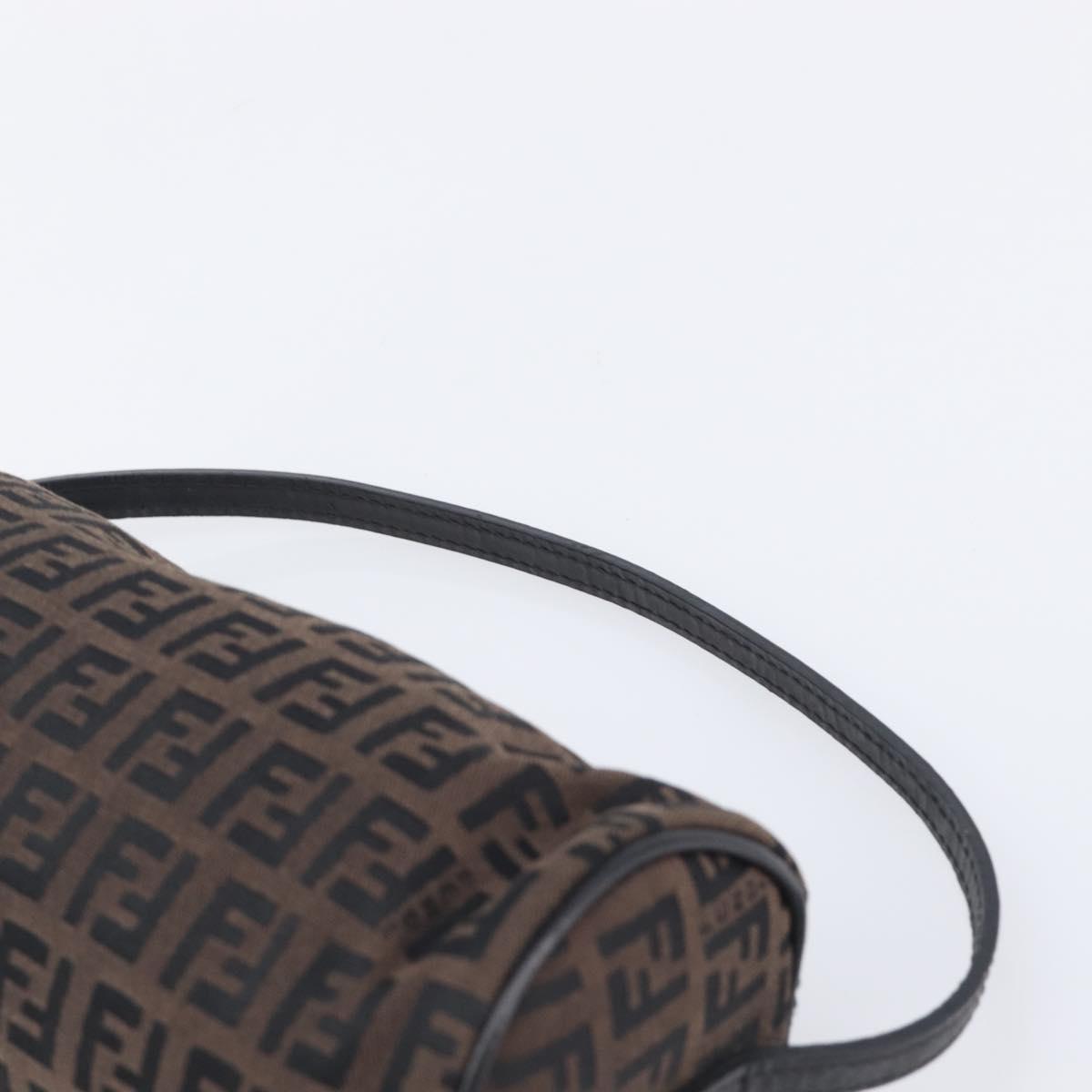 FENDI Zucchino Canvas Accessory Pouch Dark Brown Black Auth 206743A