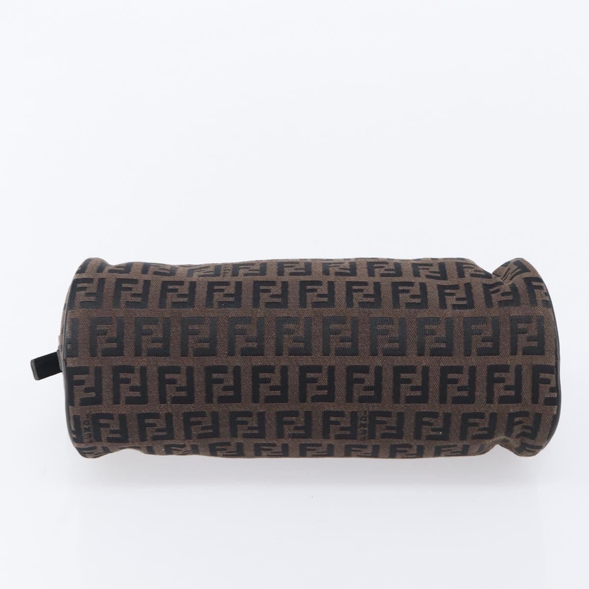 FENDI Zucchino Canvas Accessory Pouch Dark Brown Black Auth 206743A