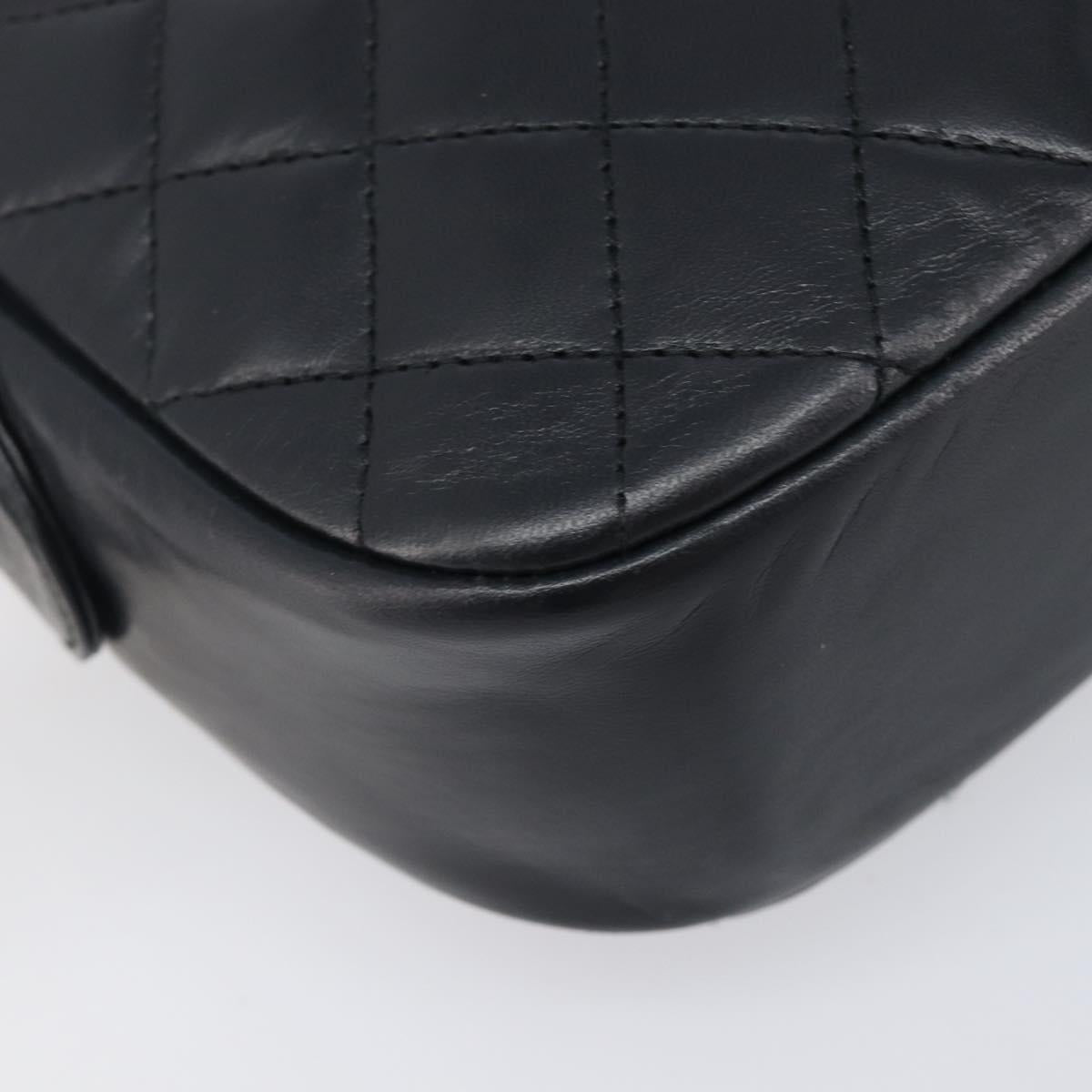 CHANEL Matelasse Chain Shoulder Bag Lamb Skin Black Gold CC Auth 206746A