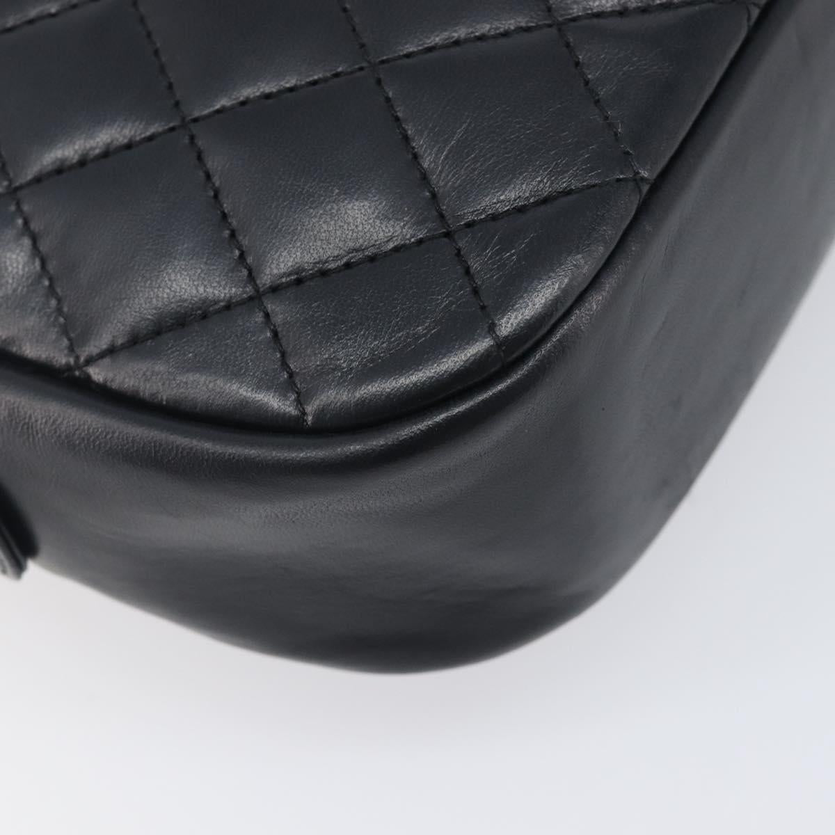 CHANEL Matelasse Chain Shoulder Bag Lamb Skin Black Gold CC Auth 206746A