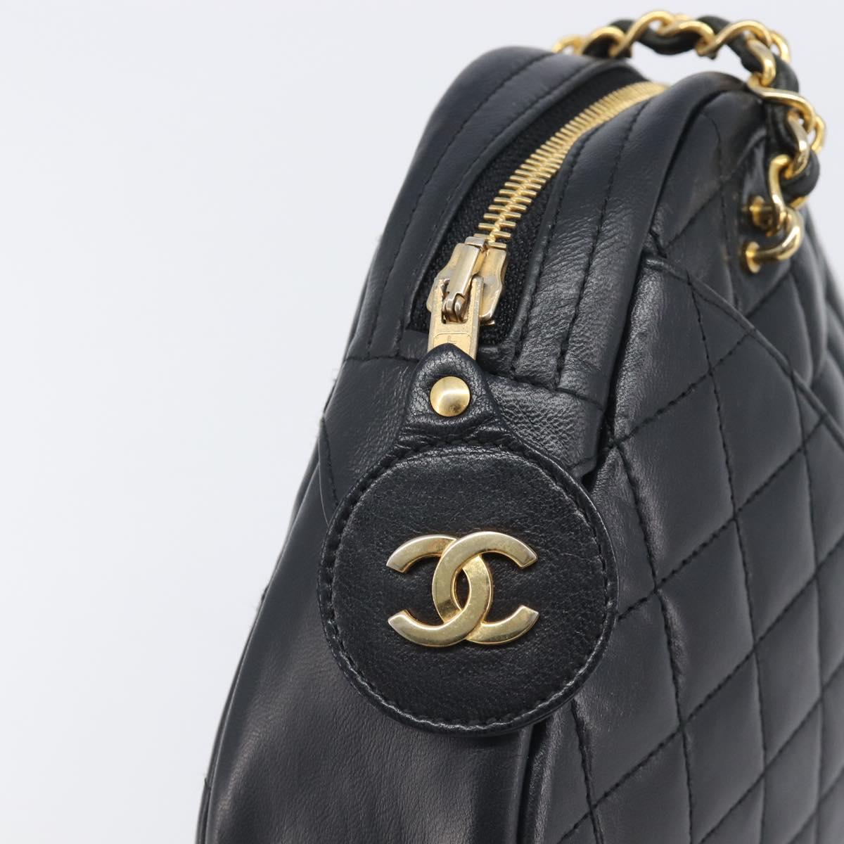 CHANEL Matelasse Chain Shoulder Bag Lamb Skin Black Gold CC Auth 206746A