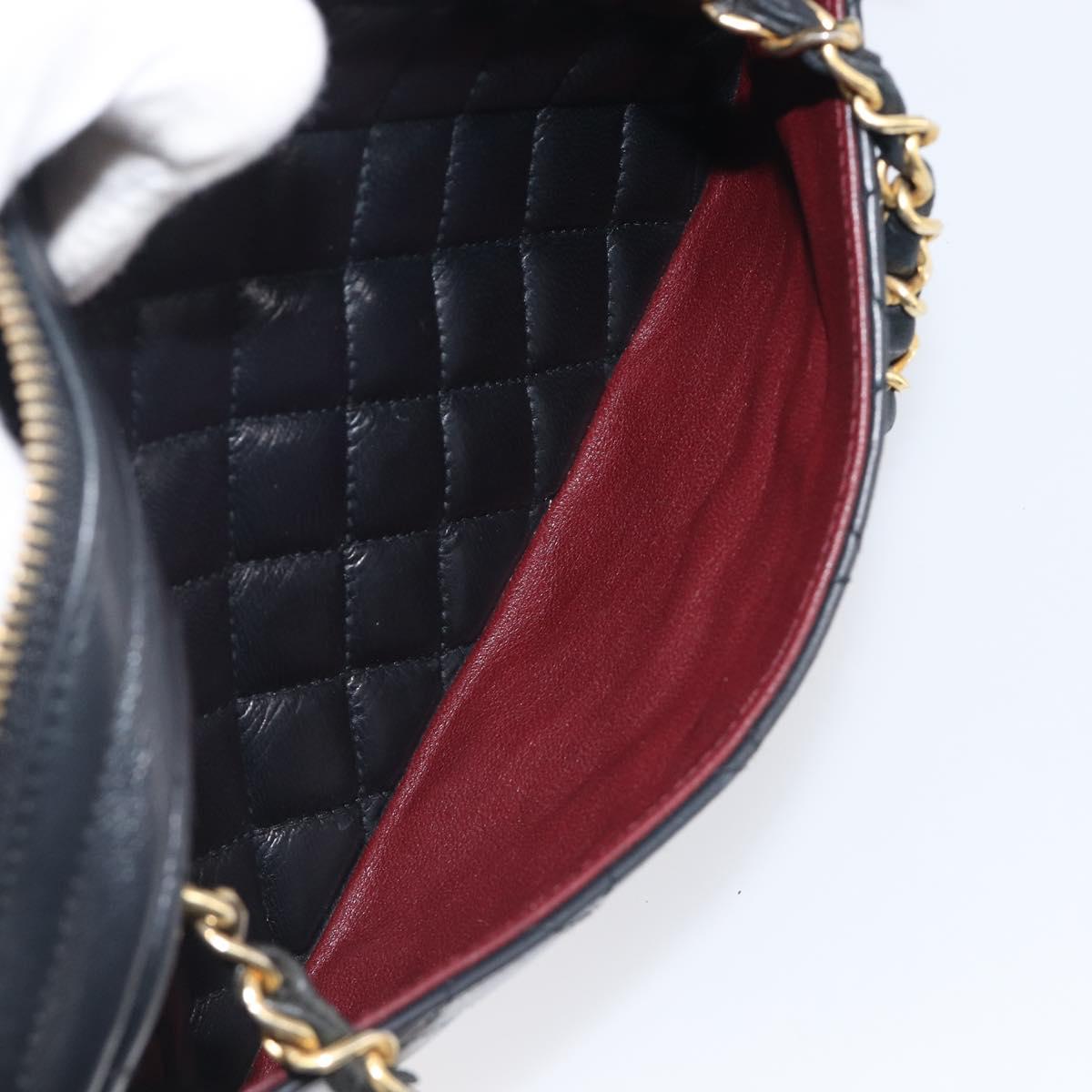 CHANEL Matelasse Chain Shoulder Bag Lamb Skin Black Gold CC Auth 206746A