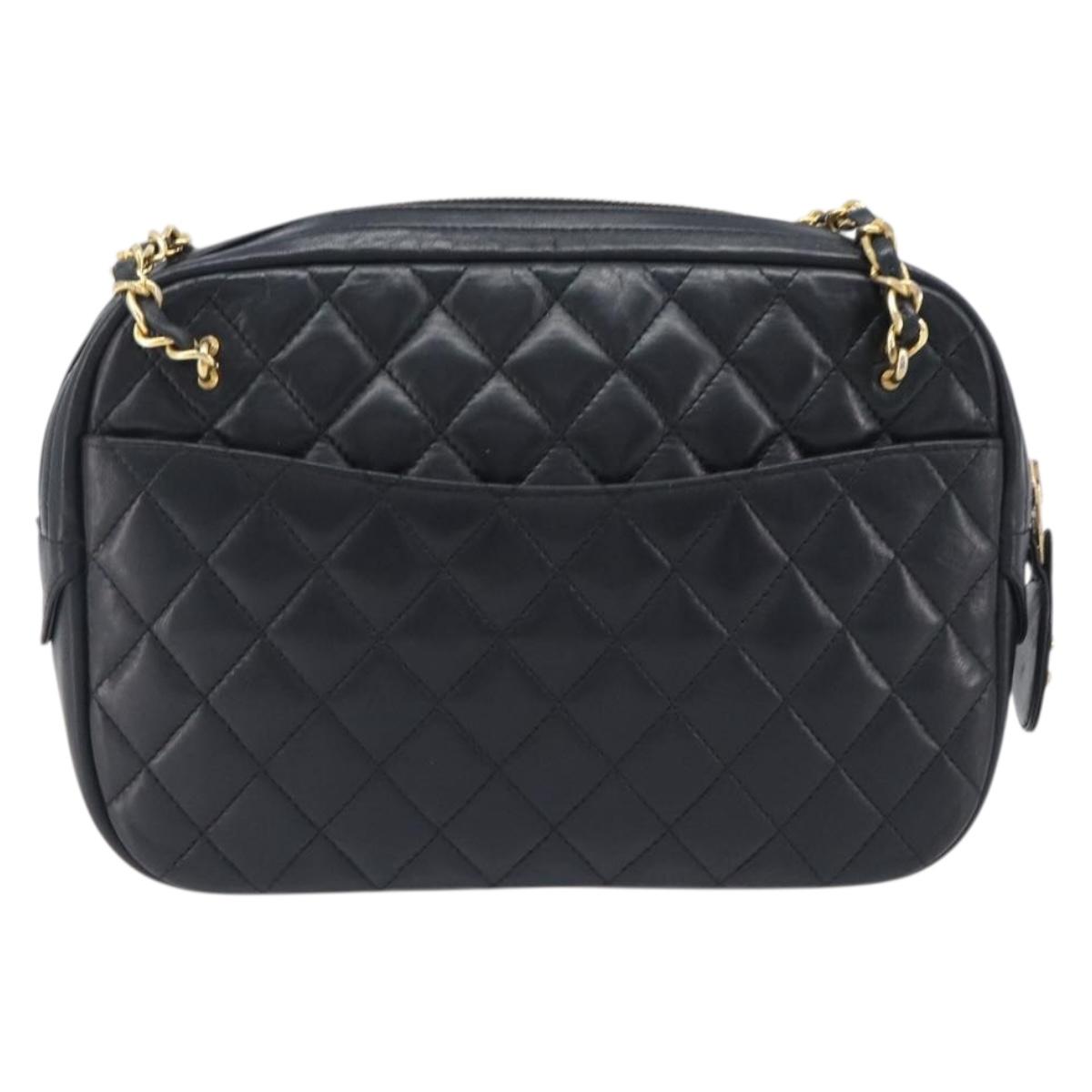 CHANEL Matelasse Chain Shoulder Bag Lamb Skin Black Gold CC Auth 206746A