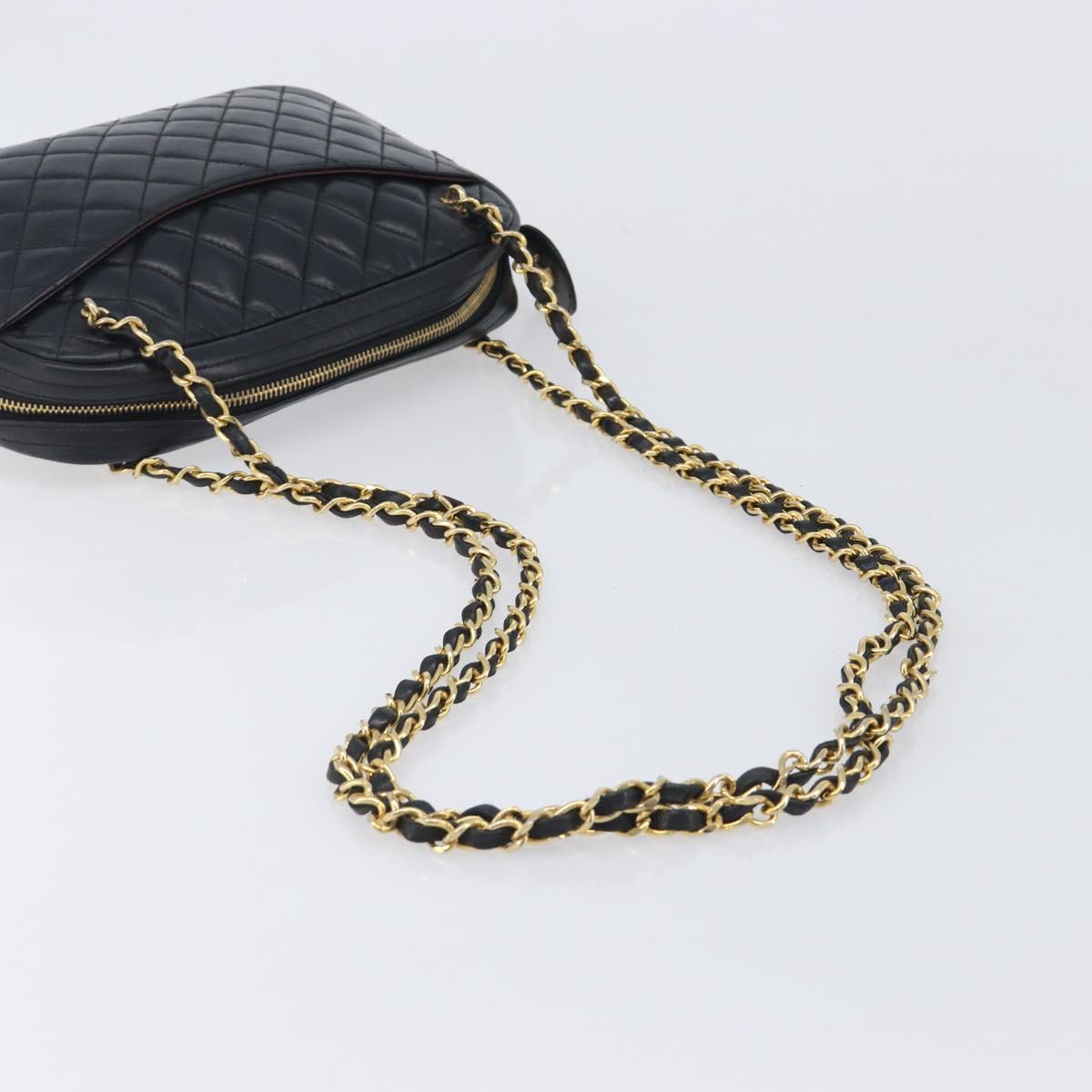 CHANEL Matelasse Chain Shoulder Bag Lamb Skin Black Gold CC Auth 206746A