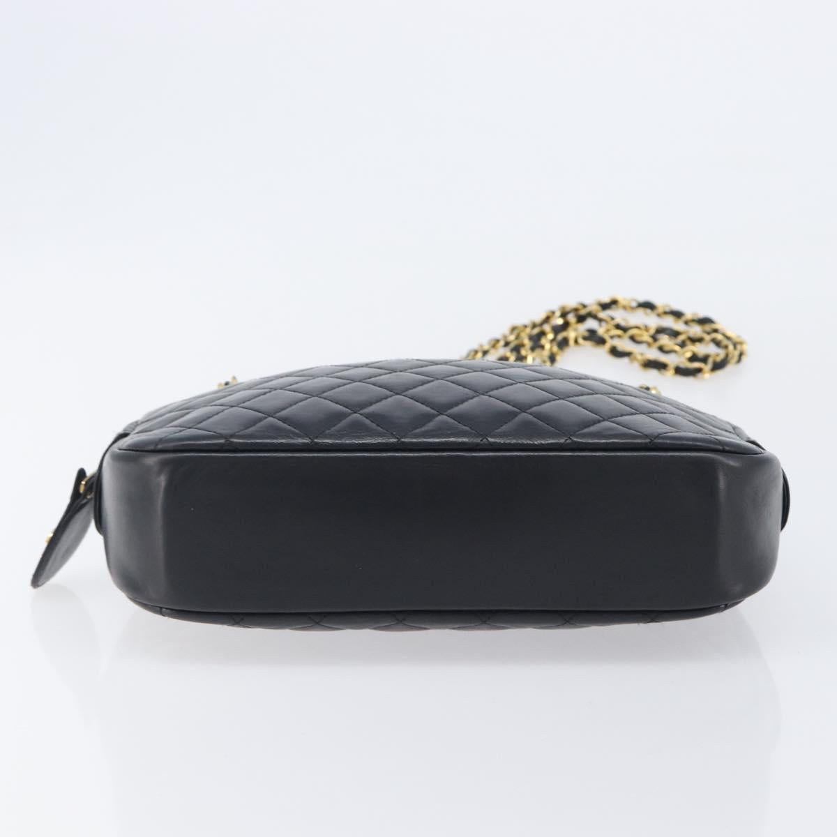 CHANEL Matelasse Chain Shoulder Bag Lamb Skin Black Gold CC Auth 206746A
