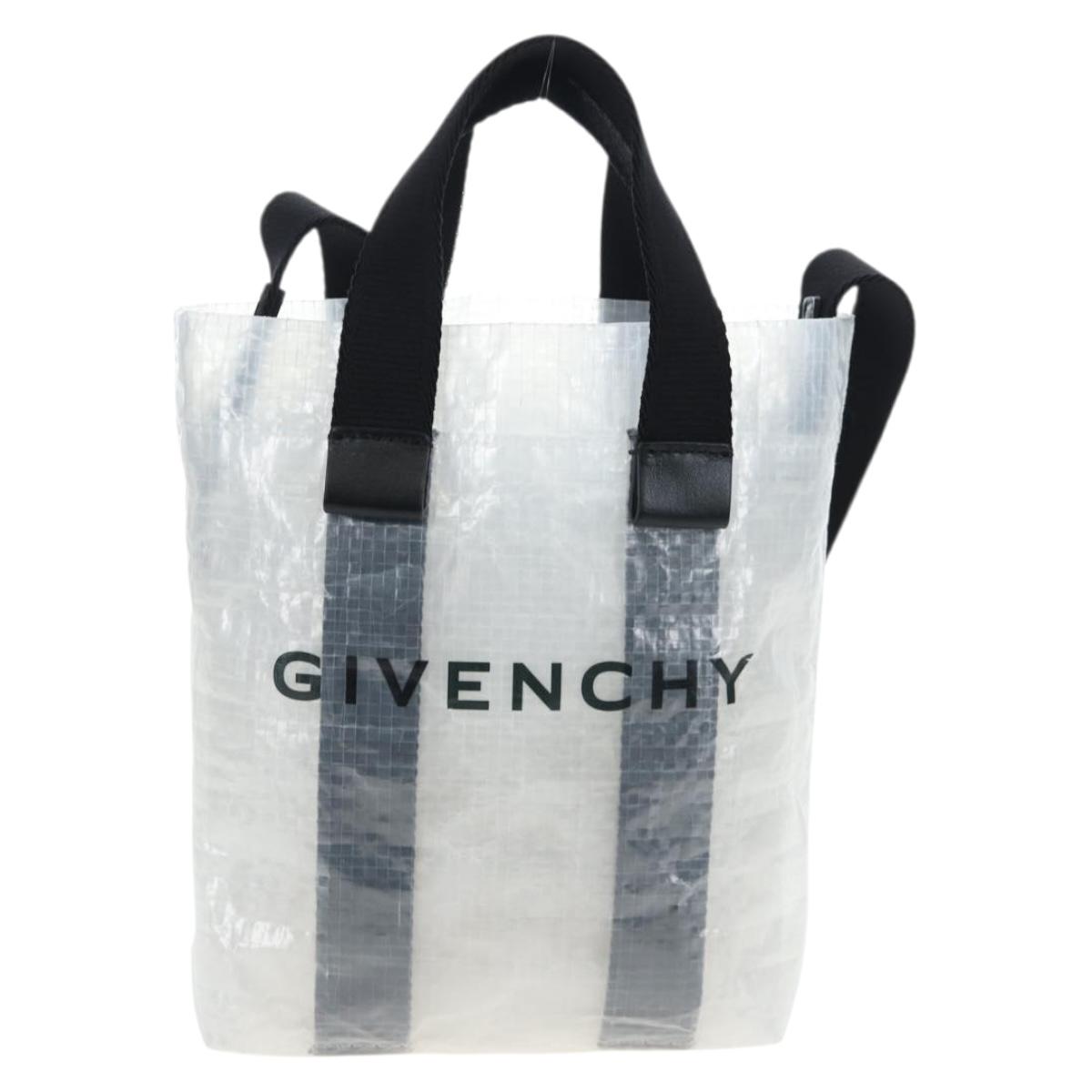 GIVENCHY Hand Bag Vinyl 2way Clear Silver Auth 206748A