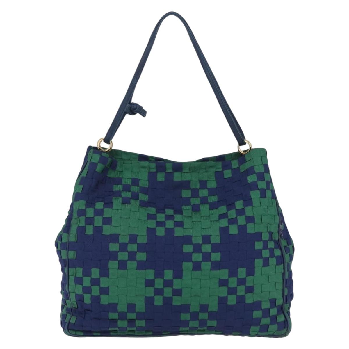 Bottega Veneta INTRECCIATO Shoulder Bag Canvas Green Gold Auth 206749