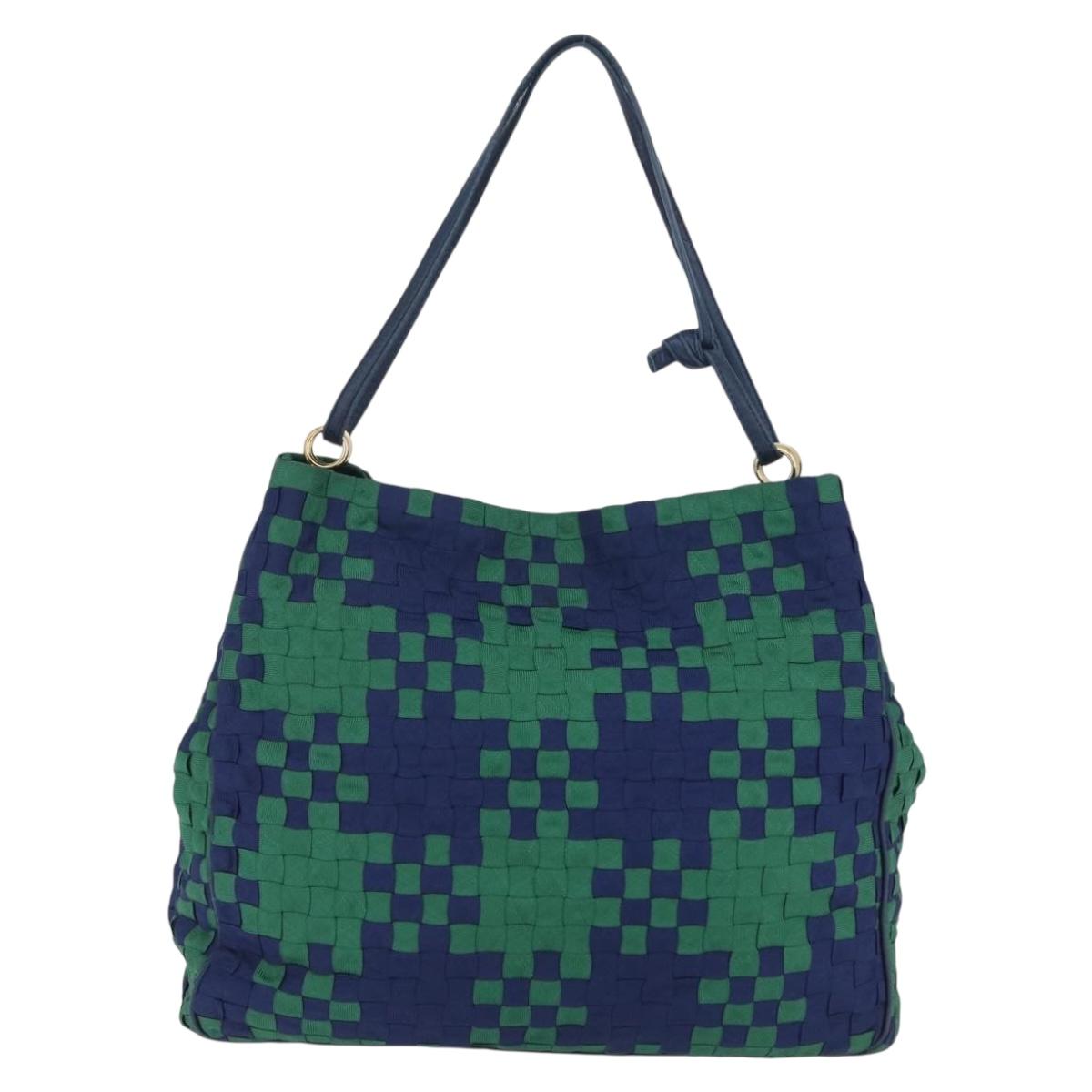 Bottega Veneta INTRECCIATO Shoulder Bag Canvas Green Gold Auth 206749