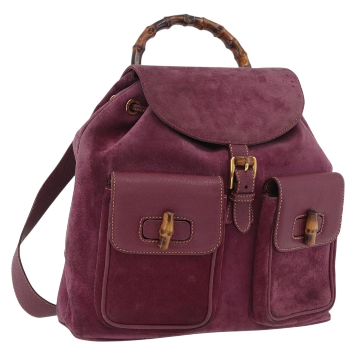 GUCCI Bamboo Backpack Leather Purple Gold 003 2058 0016 Auth 206750
