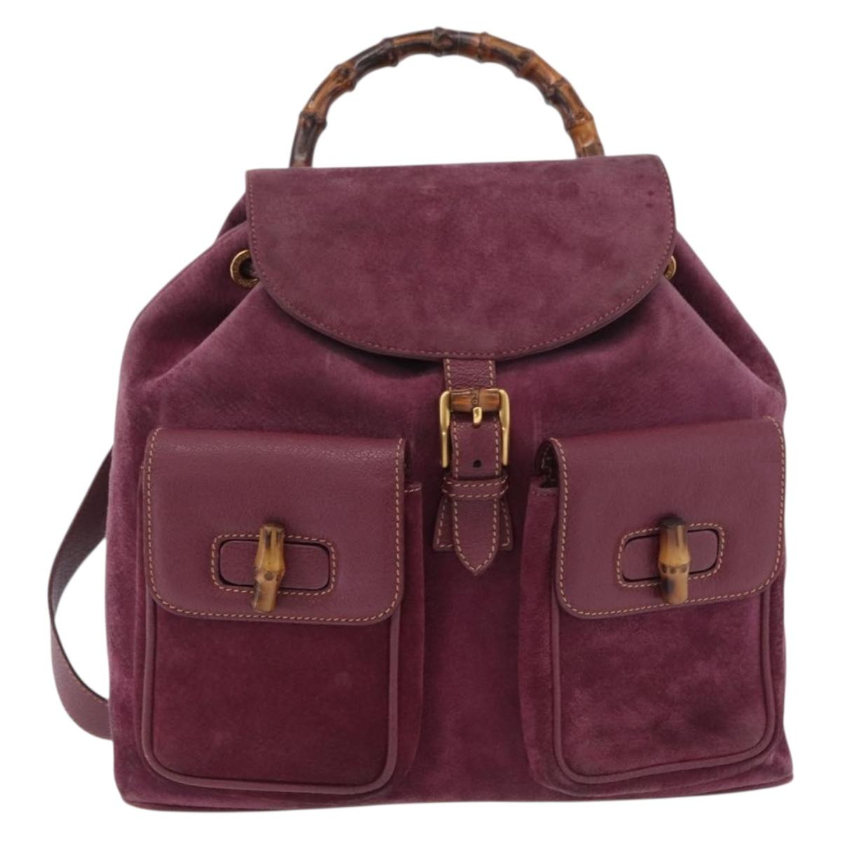 GUCCI Bamboo Backpack Leather Purple Gold 003 2058 0016 Auth 206750