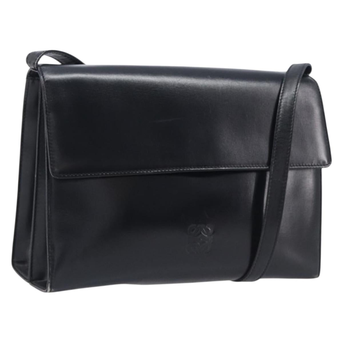 LOEWE Shoulder Bag Leather Black Gold Auth 206752